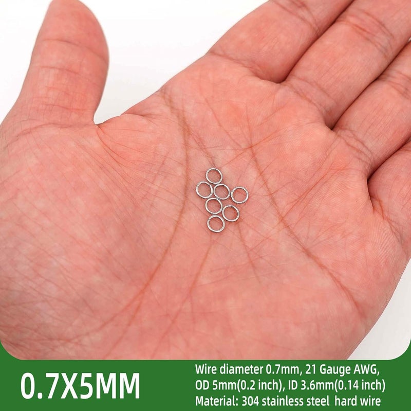 THREENEST 1000PCS 5mm 0.7mm Thickness 21 Gauge Stainless Steel Jump Rings, Unwelded Metal Round Craft Ring for Necklace Bracelet Keychain Chainmail Jewelry Making - Image 2